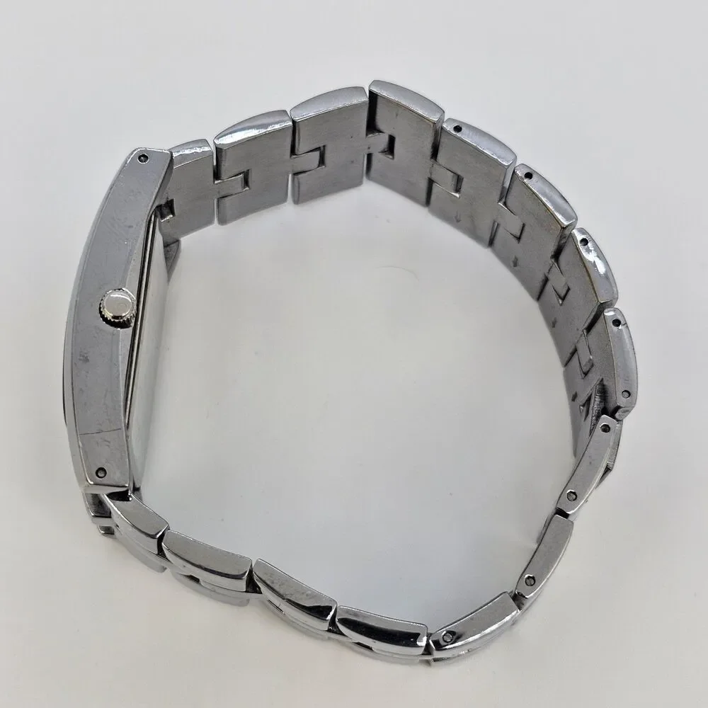 Relic‎ Tank Watch Men 27mm ZR77044 Silver Tone Black Dial Date New Battery 7.5
